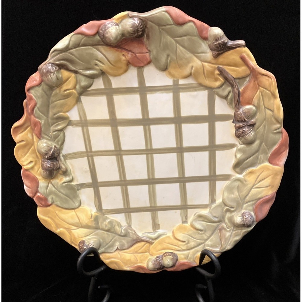 Silvestri Indigo Gate Pie Plate Leaf Acorn Fall Autumn Thanksgiving Grace 11”